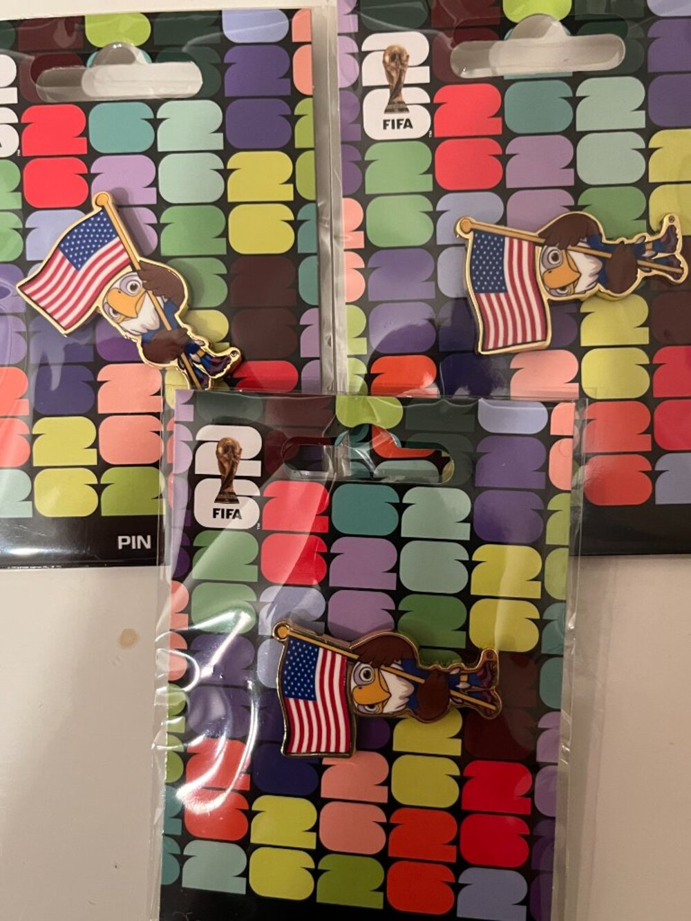 Official FIFA USA Eagle Flag Enamel Pin (Set of 3) Collectible Lapel Pins